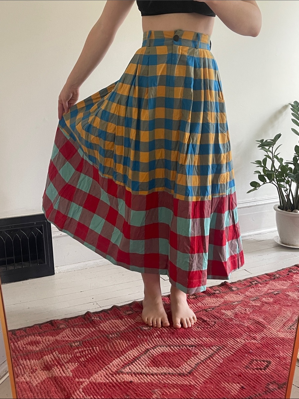 Mara Hoffman Yellow, Blue, Red & Aqua Gingham Maxi Skirt - Picture 3 of 12